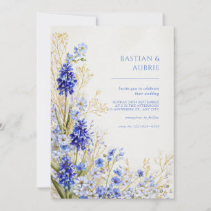 Goldene Gras Blaue Muscari Botanischer Spray Hochz Einladung