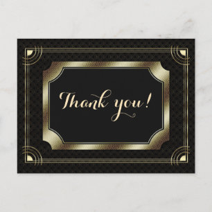 Goldene Great Gatsby Art Deco 20er Hochzeit Danke Postkarte