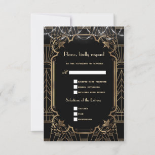 Goldene Great Gatsby Schwarze Art Deco 1920er Hoch RSVP Karte