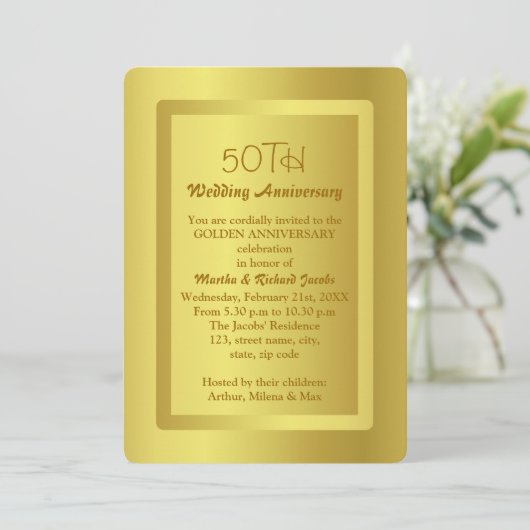 Goldene Grenze 50. Hochzeitstag Einladung (Stehend Vorderseite)
