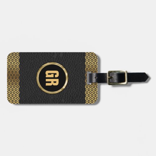 Goldene Grenze für schwarzes Leder Gepäckanhänger (Vorderseite horizontal)