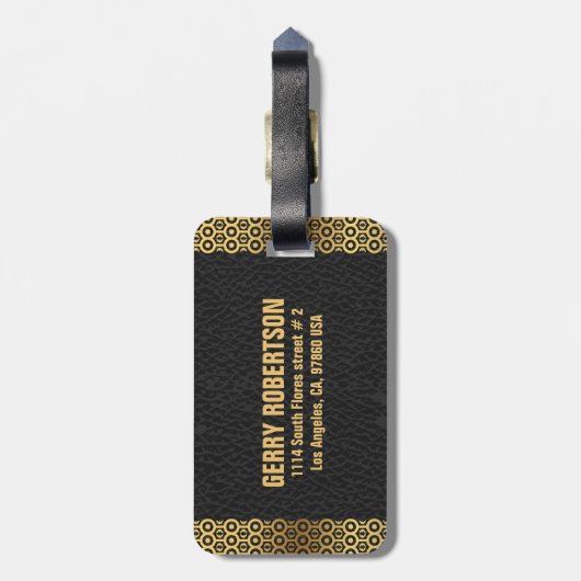 Goldene Grenze für schwarzes Leder Gepäckanhänger (Rückseite vertikal)