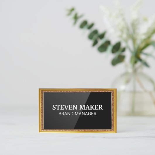 Goldene Grenze | Schwarzer Glanzhintergrund Visitenkarte (Stehend Vorderseite)