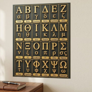 Goldene Griechische Alphabet-Buchstaben Aussprache Poster