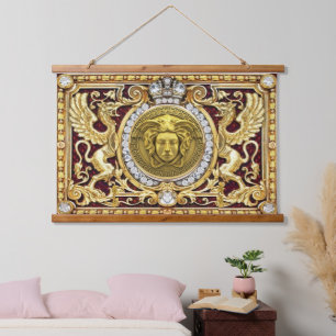 Goldene griechische Medusa Holz Wandteppich Mit Holzrahmen