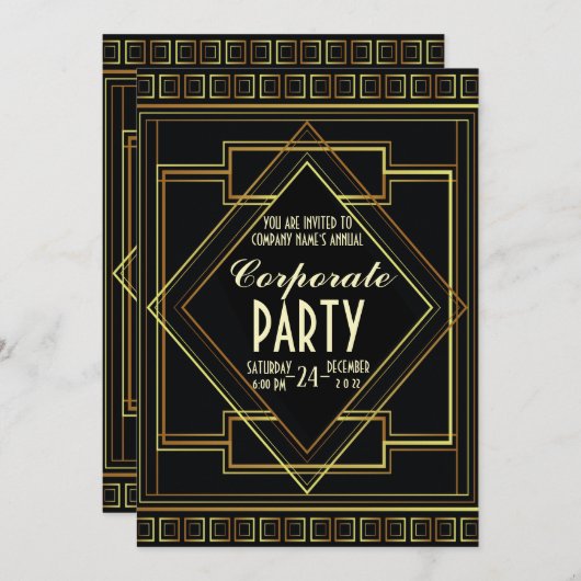 Goldene große Gatsby Corporate Holiday Party Einladung (Vorne/Hinten)