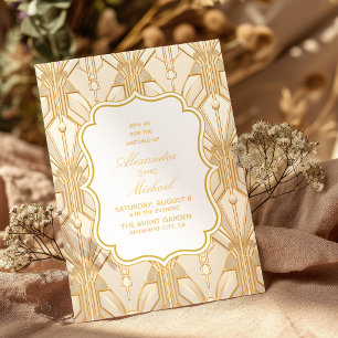 Goldene Große Weiße Art Deco 1920er Hochzeit Einladung