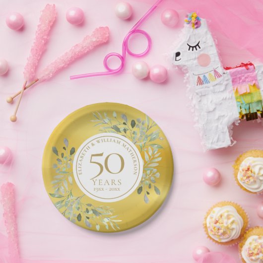 Goldene Grüne 50. Hochzeitstag Pappteller (Party)