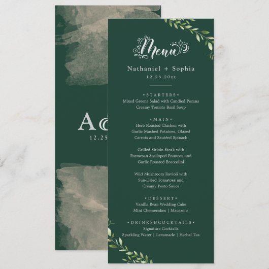 Goldene Grüne Abendmenü Menükarte (Vorne/Hinten)