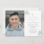 Goldene Grüne Bestätigung mit Foto Einladung (Vorderseite)