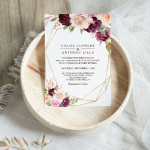 Goldene grüne Blütenhochzeit Burgund Einladung