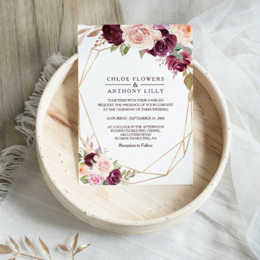 Goldene grüne Blütenhochzeit Burgund Einladung