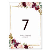 Goldene grüne Blütenhochzeit Burgund Tischnummer (Rückseite)