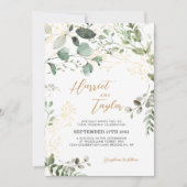 Goldene Grüne Eukalyptus-Foto-QR-Code-Hochzeit Einladung (Vorderseite)