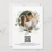 Goldene Grüne Eukalyptus-Foto-QR-Code-Hochzeit Einladung (Rückseite)