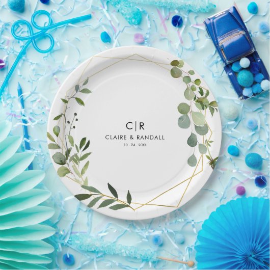 Goldene grüne Eukalyptus-Hochzeit Pappteller (Party)