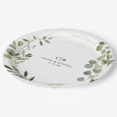 Goldene grüne Eukalyptus-Hochzeit Pappteller (Schrägansicht)