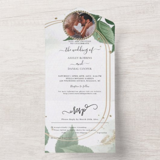 Goldene Grüne Hochzeit in einer Einladung (Innen Boden)