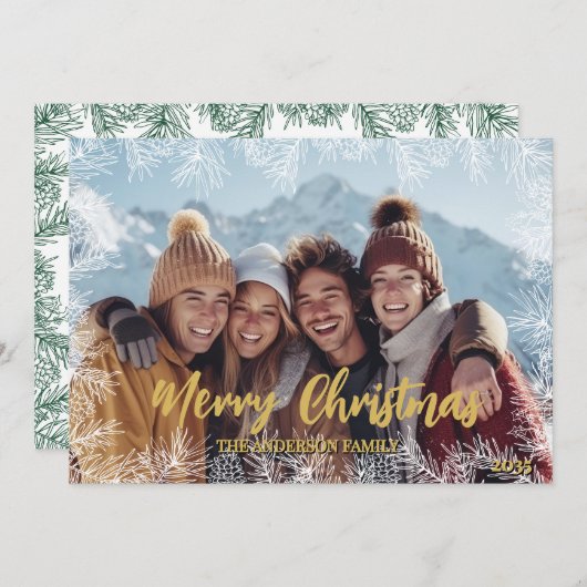 Goldene grüne Moderne Foto Weihnachten (Vorne/Hinten)