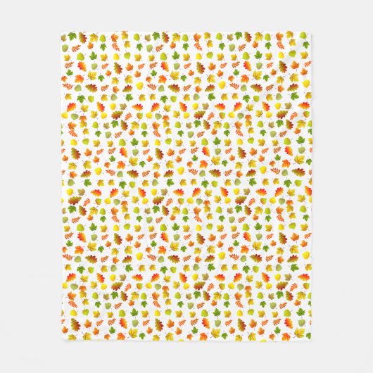 Goldene, grüne, orange Herbstblätter in Weiß Fleecedecke (Vorderseite)
