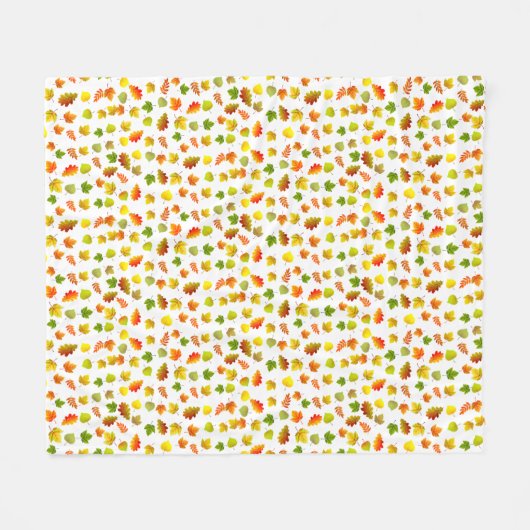 Goldene, grüne, orange Herbstblätter in Weiß Fleecedecke (Vorderseite (Horizontal))