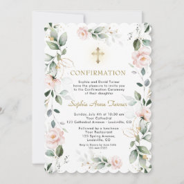 Goldene Grüne Rosa Blume Kreuzbestätigung Einladung