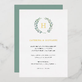 Goldene Grüne Rustikale Hochzeitsempfehlung Folieneinladung