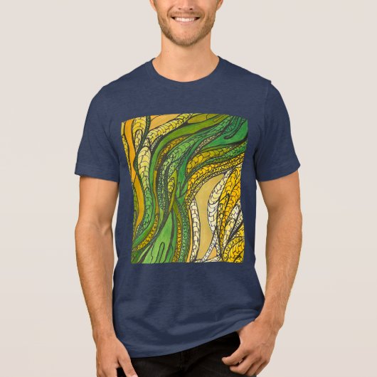 Goldene grüne Seidenernte" Tri-Blend Shirt (Vorderseite)