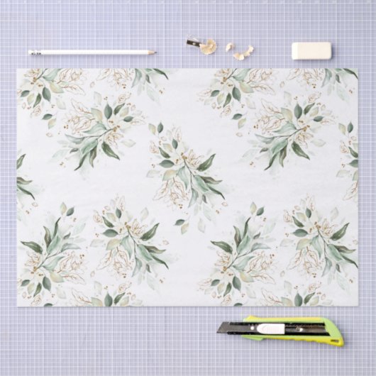 Goldene Grünflächen Branches Elegant White Seidenpapier (Handwerk)