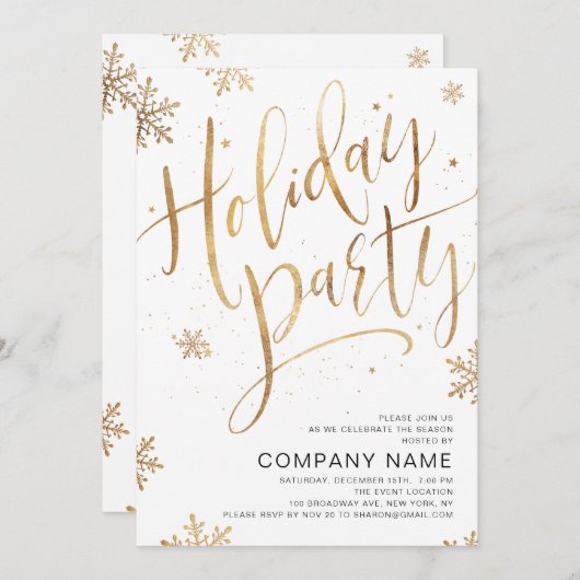Goldene handgeschriebene Feiertage Einladung (Vorne/Hinten)