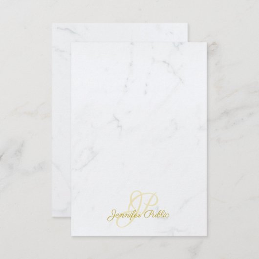 Goldene handgeschriebene Skriptnamen Elegante Marm Mitteilungskarte (Vorne/Hinten)