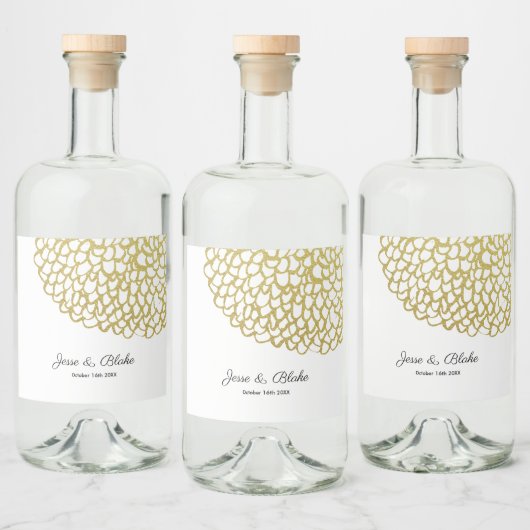 Goldene handgezeichnet Petal-Pattern-Hochzeit Alkoholflaschenetikett (Flaschen)