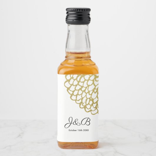 Goldene handgezeichnet Petal-Pattern-Hochzeit Alkoholflaschenetikett (Vorderseite)