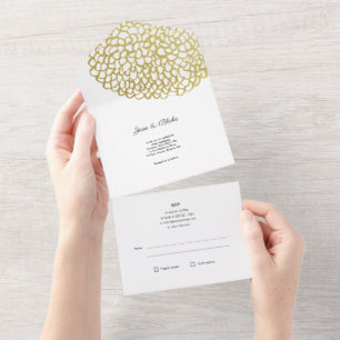 Goldene handgezeichnet Petal-Pattern-Hochzeit All In One Einladung
