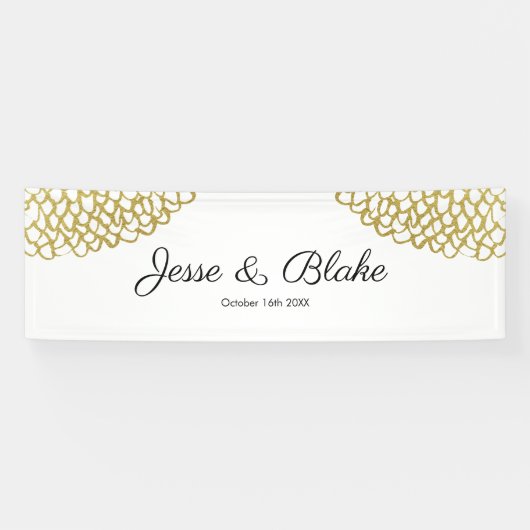 Goldene handgezeichnet Petal-Pattern-Hochzeit Banner (Horizontal)
