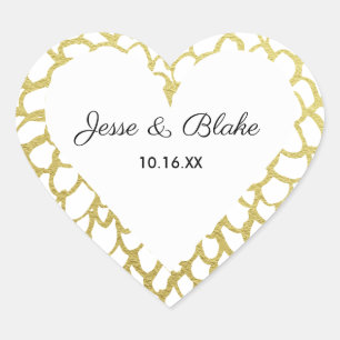 Goldene handgezeichnet Petal-Pattern-Hochzeit Herz-Aufkleber