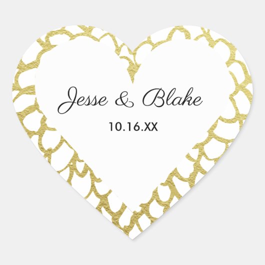 Goldene handgezeichnet Petal-Pattern-Hochzeit Herz-Aufkleber (Vorderseite)