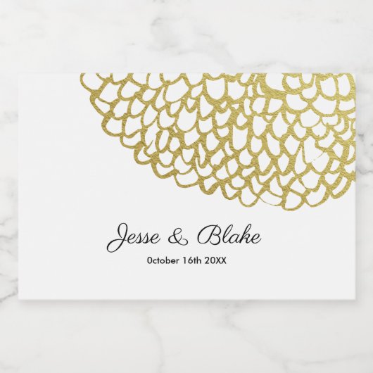 Goldene handgezeichnet Petal-Pattern-Hochzeit Schaumweinetikett (Einzelnes Label)