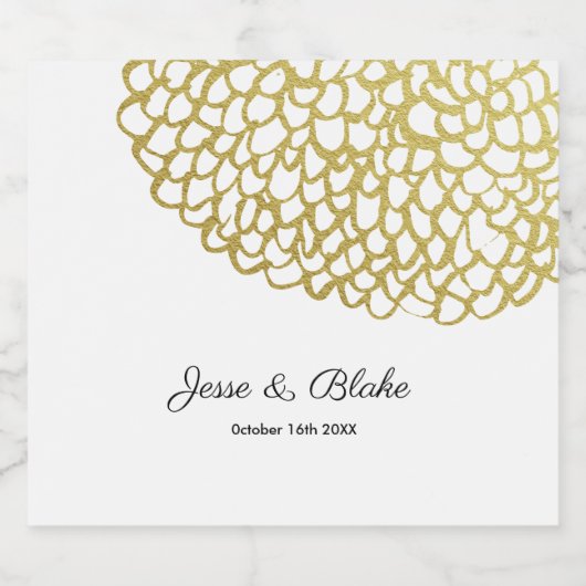 Goldene handgezeichnet Petal-Pattern-Hochzeit Schaumweinetikett (Einzelnes Label)