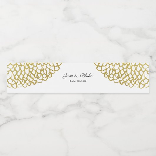 Goldene handgezeichnet Petal-Pattern-Hochzeit Wasserflaschenetikett (Einzelnes Label)