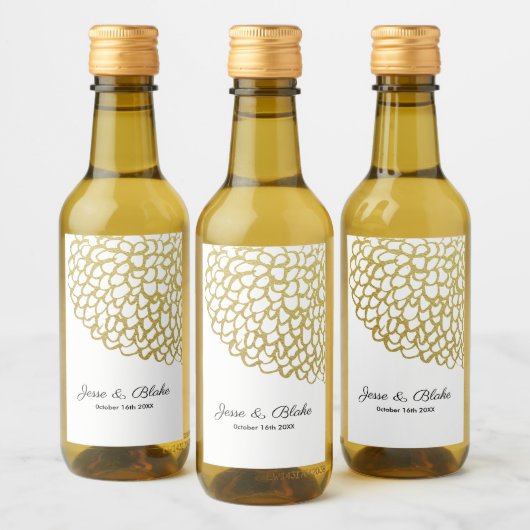 Goldene handgezeichnet Petal-Pattern-Hochzeit Weinetikett (Flaschen)