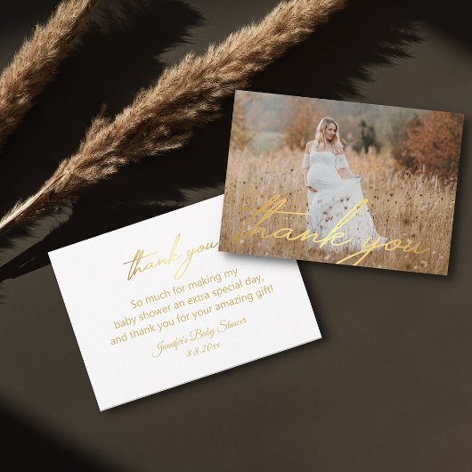 Goldene Handschrift Danke, Baby Dusche Foto Mitteilungskarte