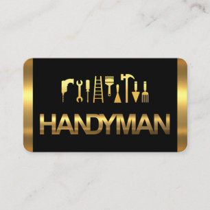 Goldene Handwerkerwerkzeuge auf goldenen Schichten Visitenkarte