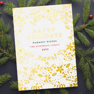 Goldene Happy Holiday Florals Folien Feiertagskart Feiertagskarte