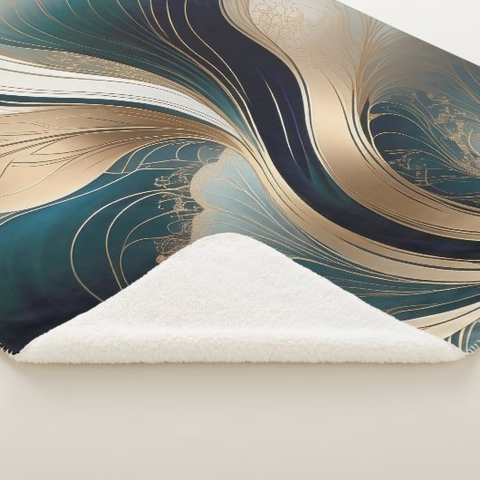 Goldene Harmonie - Aquamarin und Gold Abstrakt Sherpadecke (3/4)