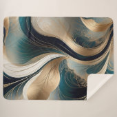Goldene Harmonie - Aquamarin und Gold Abstrakt Sherpadecke (Vorderseite (Horizontal))