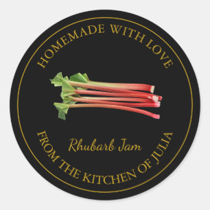 Goldene hausgemachte Rhubarb-Jam-Label Schwarz Runder Aufkleber