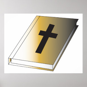 Goldene Heilige Bibel mit schwarzem Kreuz religiös Poster