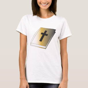 Goldene Heilige Bibel mit schwarzem Kreuz religiös T-Shirt
