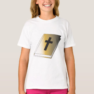 Goldene Heilige Bibel mit schwarzem Kreuz religiös T-Shirt